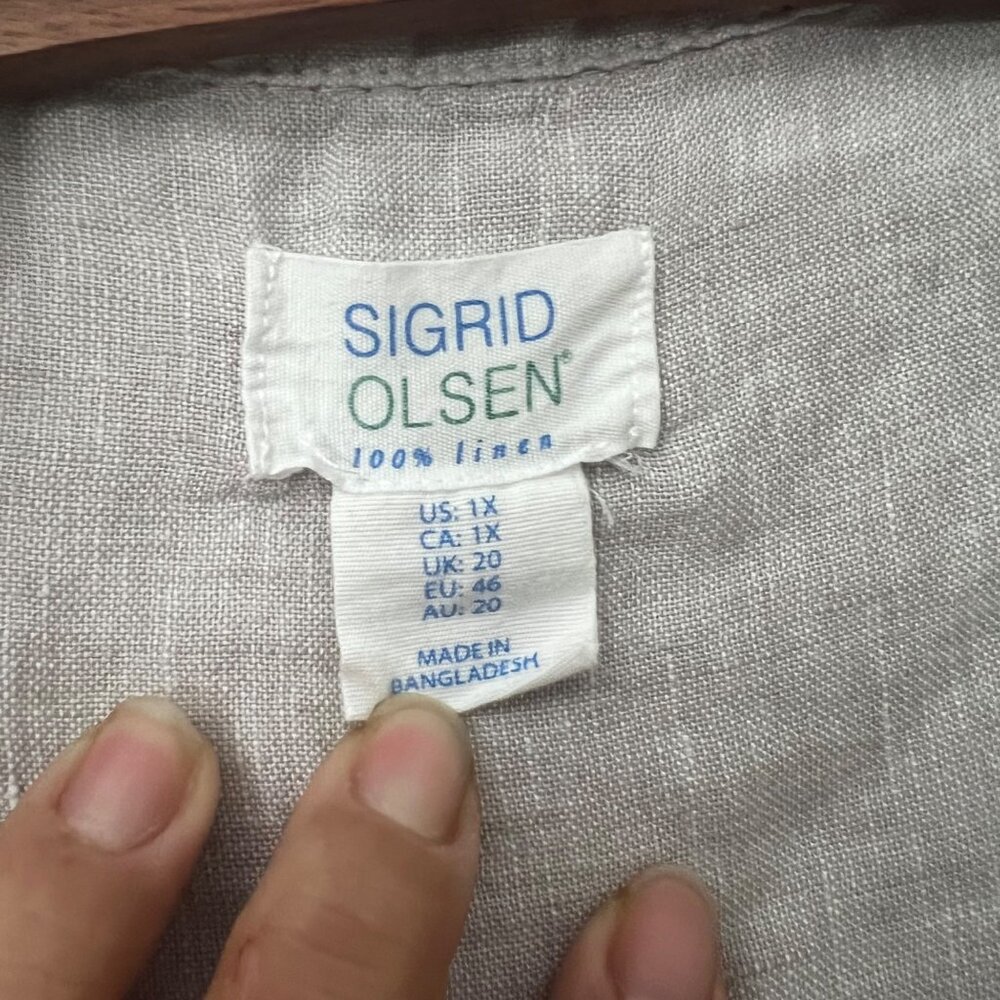 Sigrid Olsen Gray Linen Beachy Roll Tab Sleeve Bu… - image 4